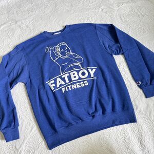 FatBoy Fitness Crewneck Sweatshirt Blue And White Men's Size Large